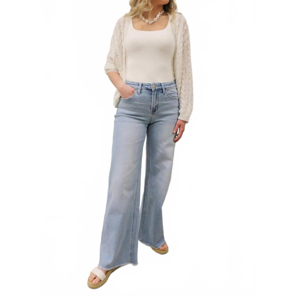 NEW VERVET BY FLYING MONKEY judy wide leg comfort stretch raw hem jeans in light - Picture 2 of 6